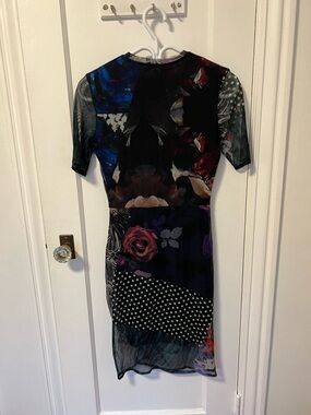 Desigual Multi-Color Floral & Polka Dot Midi Dress - Black, Blue, Purple, Red